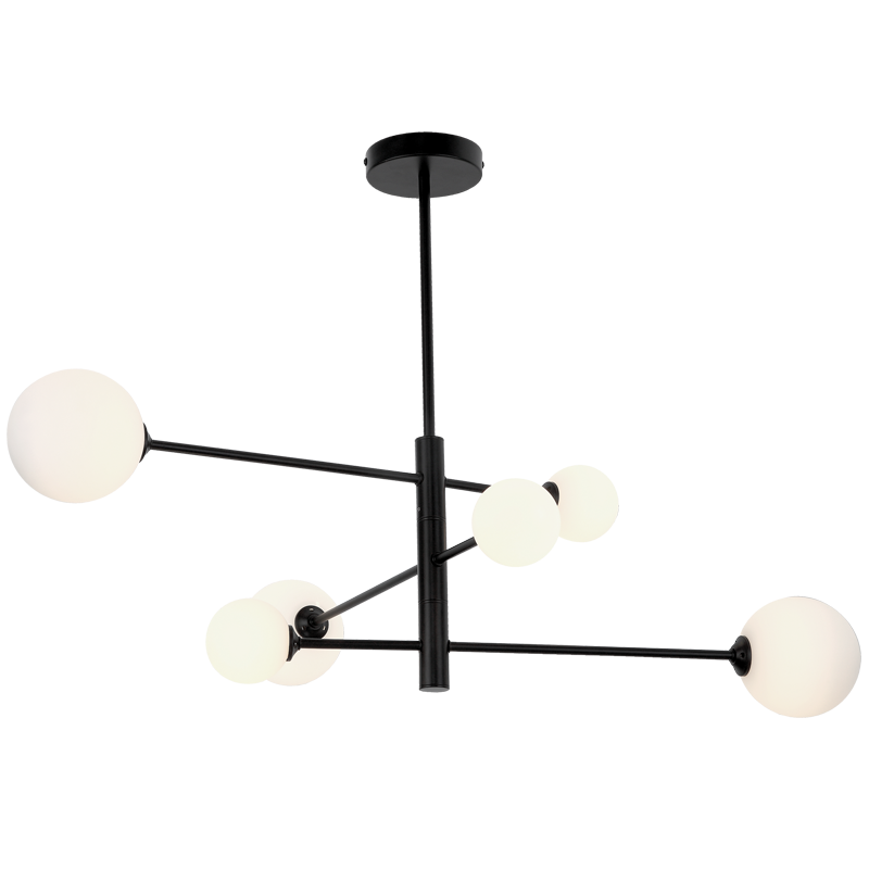 Metal and Opal Glass Chandelier (CH393/6 BLACK)