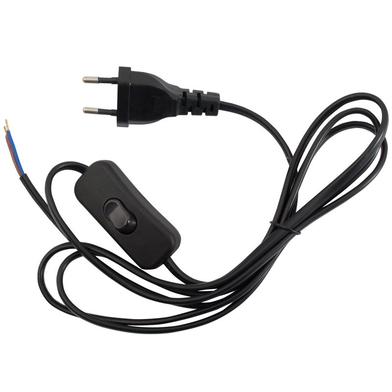 2 Core Black Cable with On/Off Switch and 2 Prong Plug (PART191)