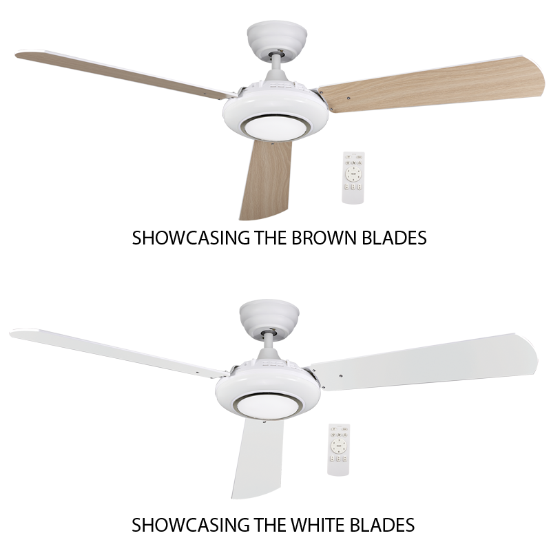 Metal Ceiling Fan with 3 MDF brown and white (FCF085 WHITE)