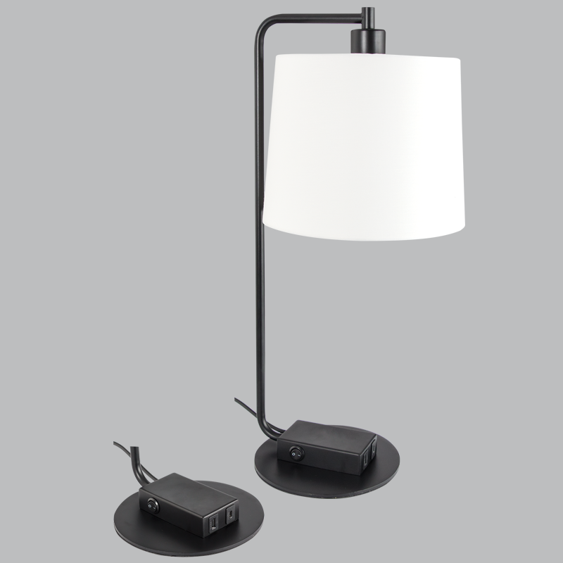 Metal Table Lamp with White Fabric Shade and Type A and Type C USB Ports (TL662 BLACK)