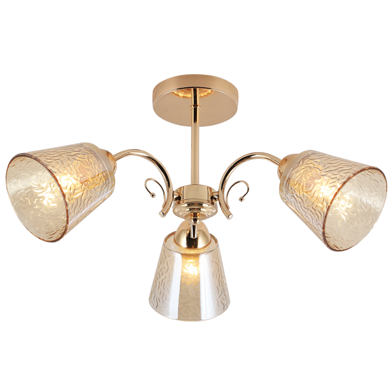 Metal Chandelier with Amber Patterned Glass (CH492/3 GOLD)