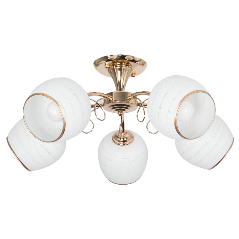 Metal Chandelier with White Patterned Glass (CH491/5 GOLD)