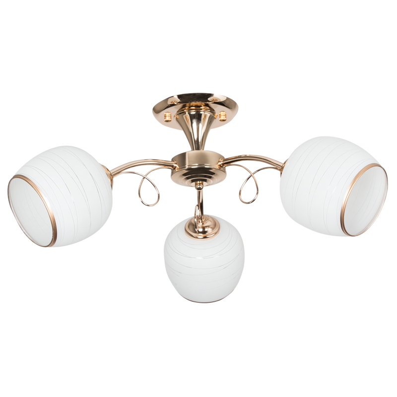Metal Chandelier with White Patterned Glass (CH491/3 GOLD)
