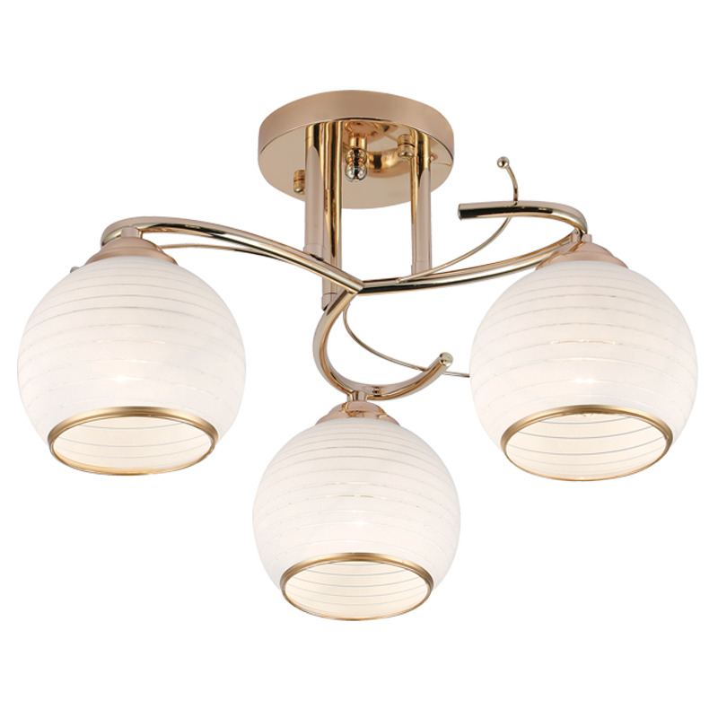 Metal Ceiling Fitting with Patterned White Glass (CF195/3 GOLD)