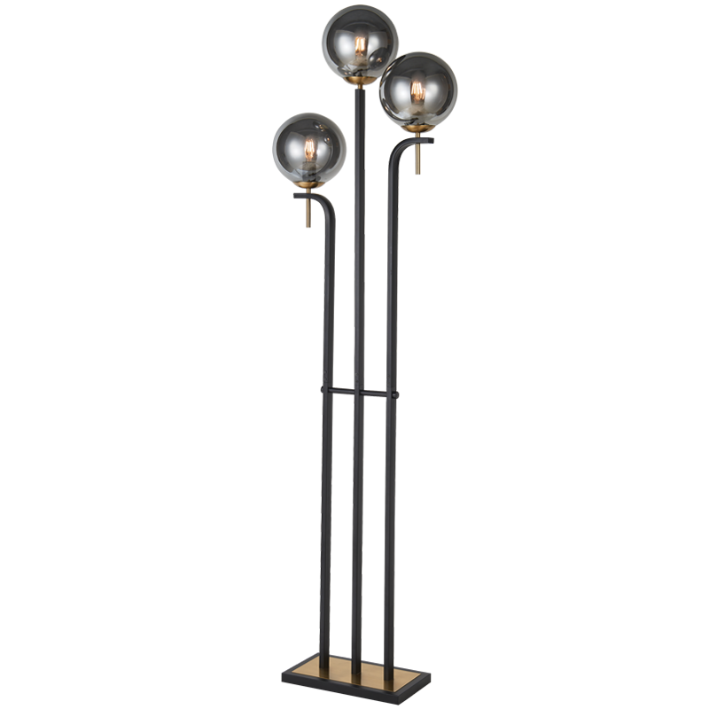 Metal Floor Lamp with Smoke Colour Glass and On/Off Foot Switch (SL424 SMOKE)
