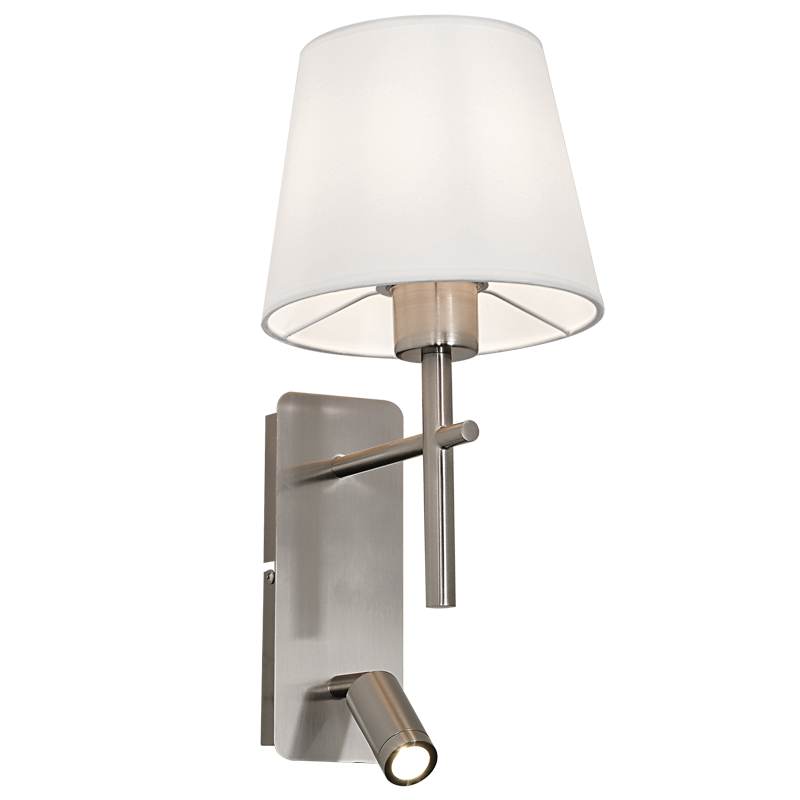 Satin Chrome Wall Bracket with White Fabric Shade and 2 Switches (WB279 SATIN)