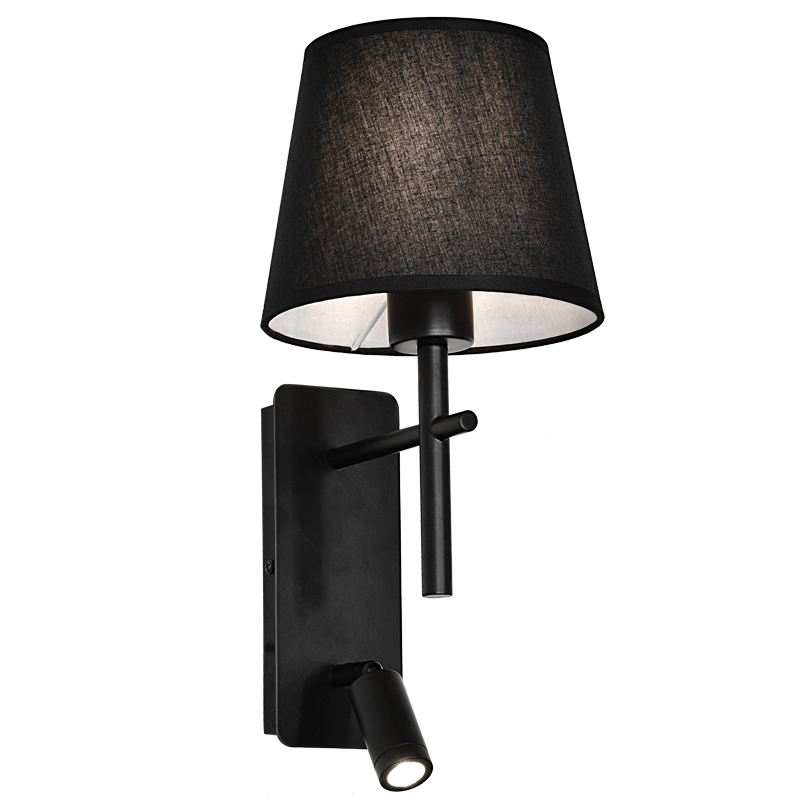 Metal Wall Bracket with Black Fabric Shade and 2 Switches (WB278 BLACK)