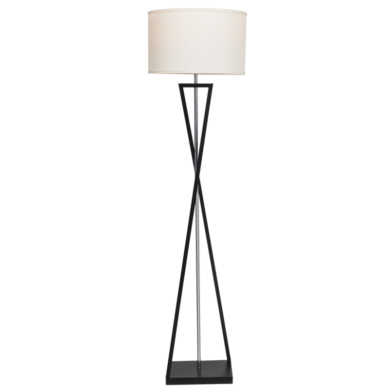 Metal Floor Lamp with Polished Chrome Centre Rod with Beige Fabric Shade, On/Off Foot Switch (SL420 BLACK)