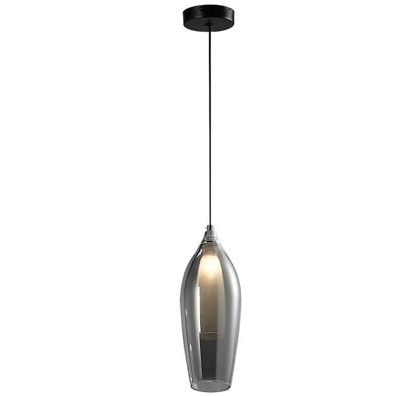 Metal Pendant with Smoke Colour Outer Glass and Frosted Inner Glass (PEN848/1 SMOKE)