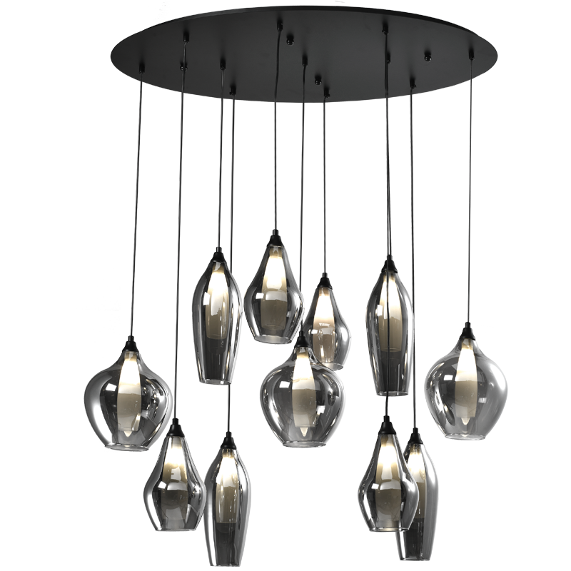 Metal Pendant with Smoke Colour Outer Glass and Frosted Inner Glass (PEN847/11 SMOKE)