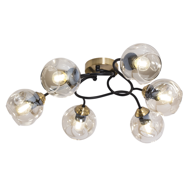 Metal Ceiling Fitting with Cognac Colour Glass (CF435/6 BRASS)