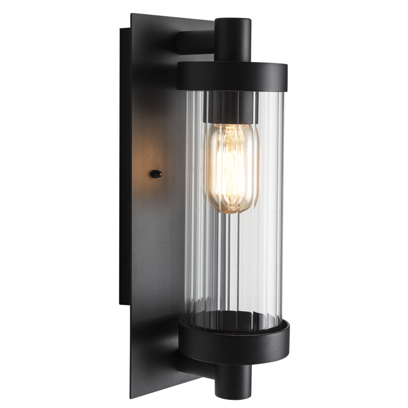 Aluminium Fitting with Fluted Clear Glass, IP44 (L544 BLACK)