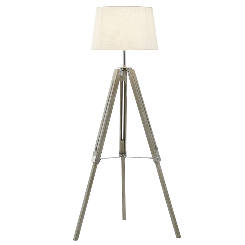 Wood and Polished Chrome Floor Lamp with Beige Fabric Shade (SL415 BEIGE)