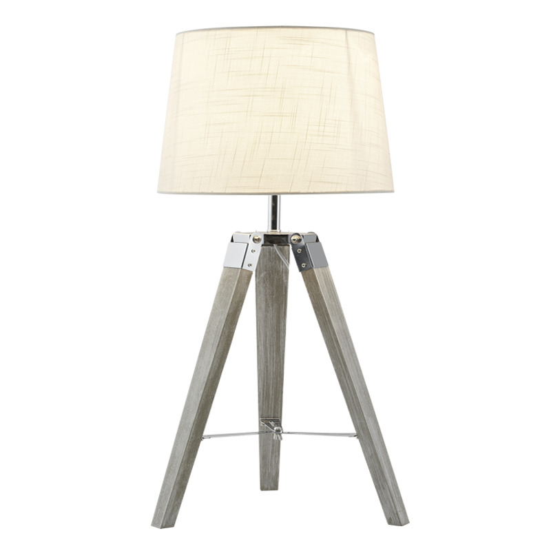 Wood and Polished Chrome Table Lamp with Beige Fabric Shade (TL700 BEIGE)
