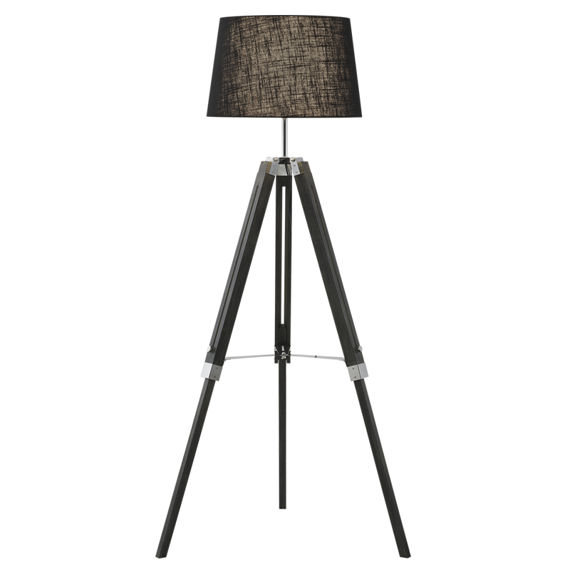 Wood and Polished Chrome Floor Lamp with Black Fabric Shade (SL416 BLACK)