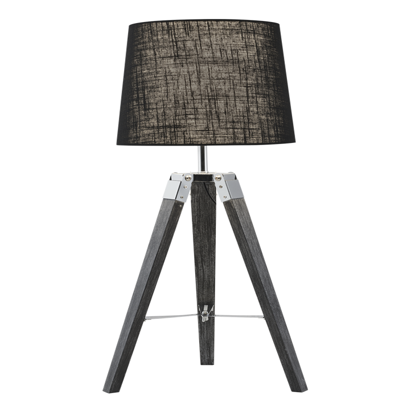 Wood and Polished Chrome Table Lamp with Black Fabric Shade (TL690 BLACK)