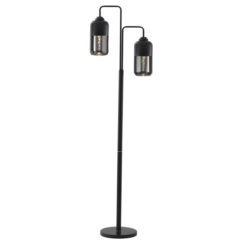 Metal Floor Lamp with Black Smoke Glass and On/Off Foot Switch (SL418 BLACK)
