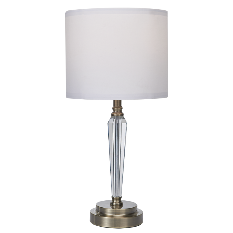 Metal and Crystal Table Lamp with White Fabric Shade (TL694 ANTIQUE)