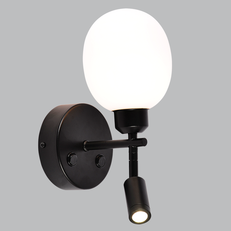 Metal Wall Bracket with Opal Plastic Cover and 2 Switches (WB403/2 BLACK)