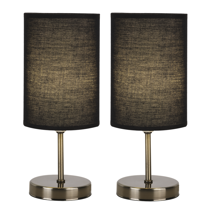Antique Brass Base with Black Fabric Shade, Twin Pack (TL680 ANTIQUE)
