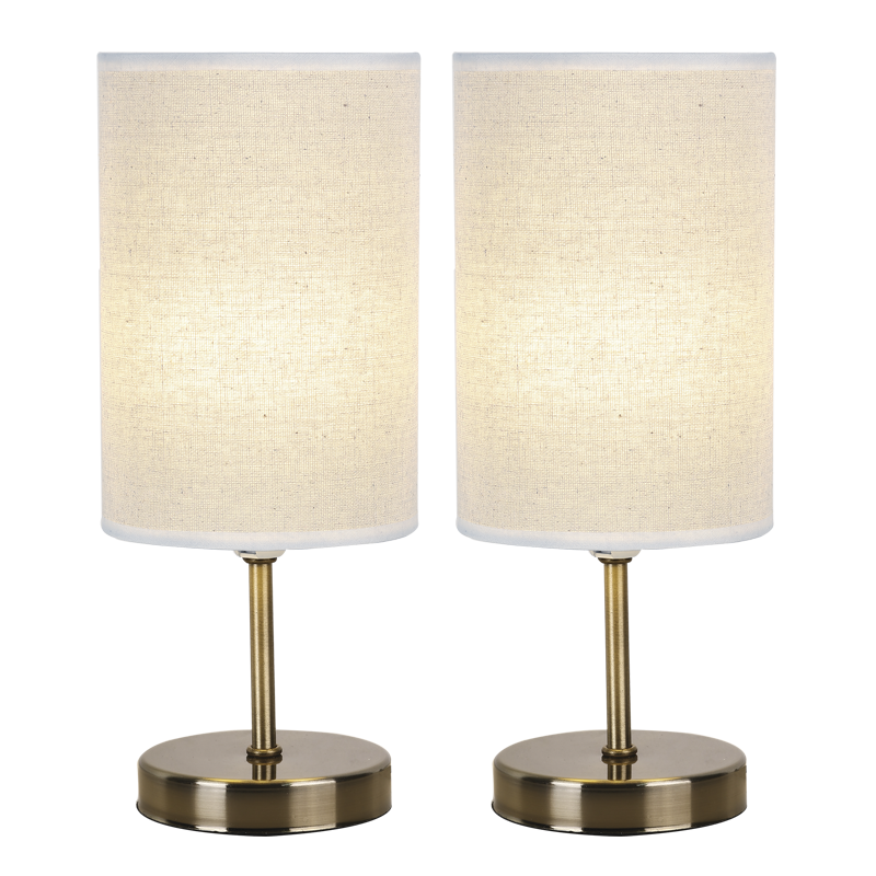 Antique Brass Base with Hessian Shade, Twin Pack (TL679 ANTIQUE)