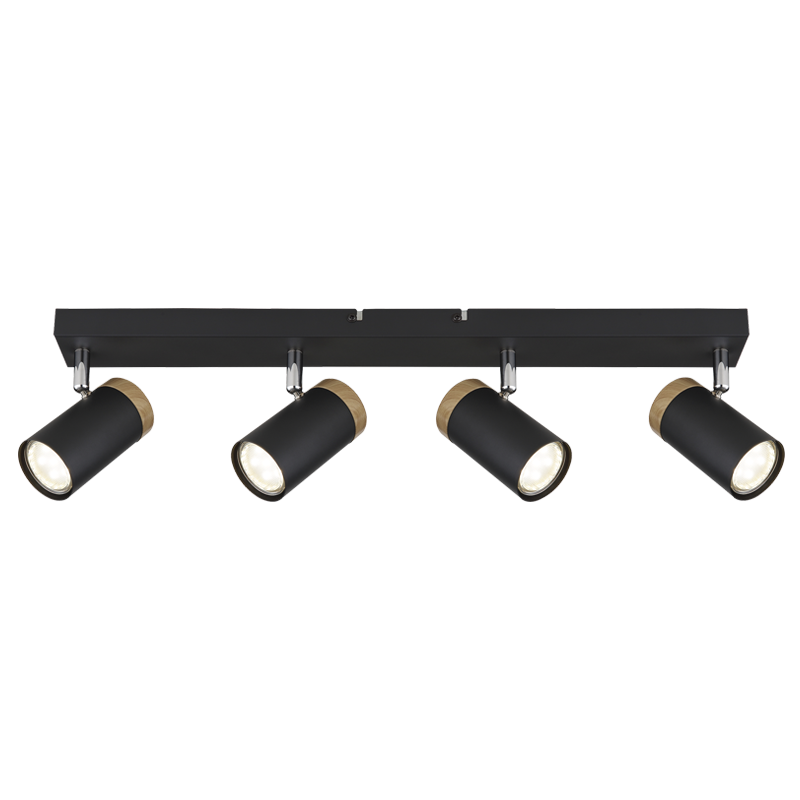 Black Spotlight with Wood Finish (S412/4 BLACK)