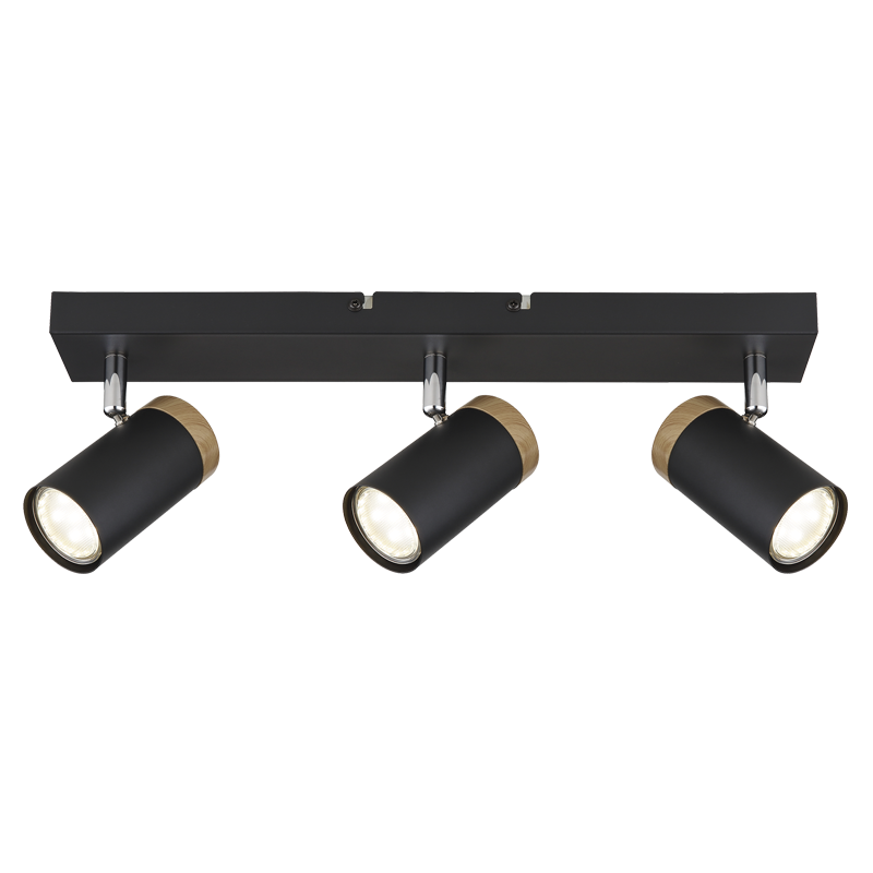 Black Spotlight with Wood Finish (S412/3 BLACK)