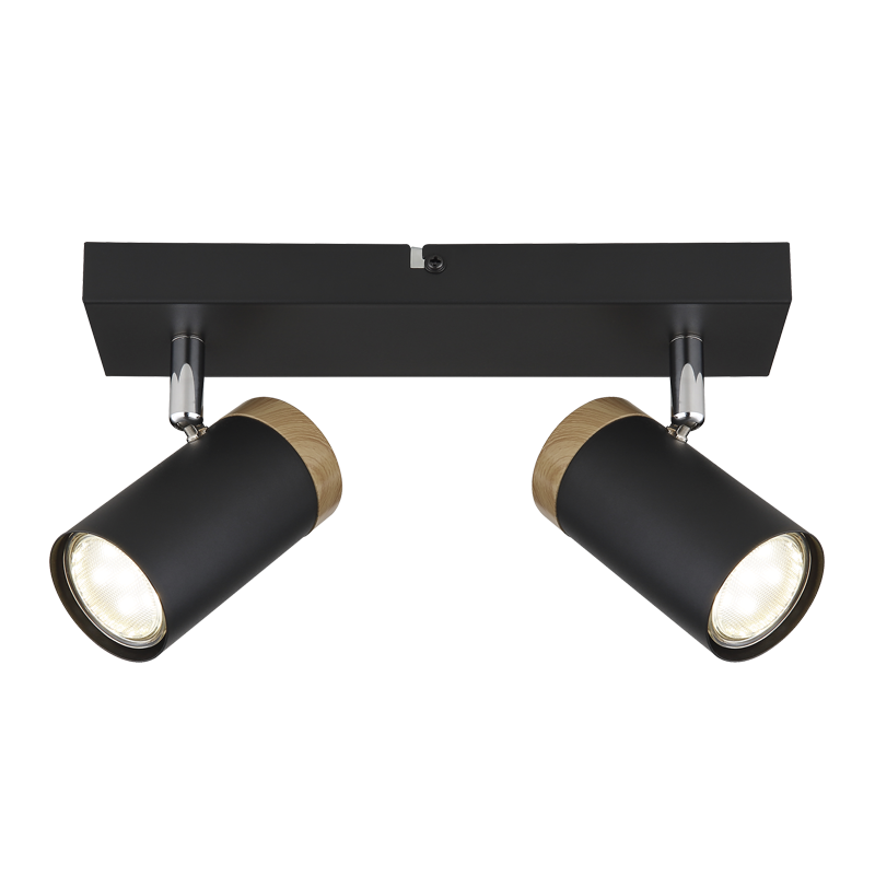 Black Spotlight with Wood Finish (S412/2 BLACK)