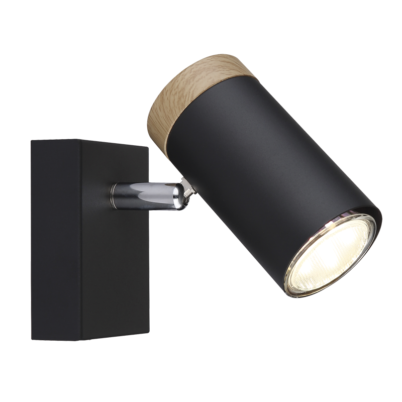 Black Spotlight with Wood Finish (S412/1 BLACK)