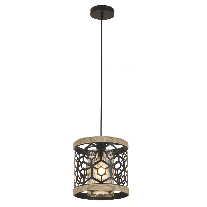 Metal and Rope Pendant with Amber Inner Glass (PEN860 ROPE)