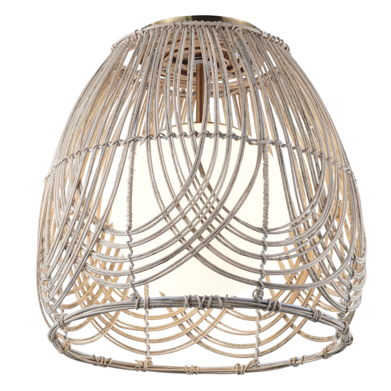 Metal Ceiling Fitting with Natural Rattan and White Glass (CF444 RATTAN)
