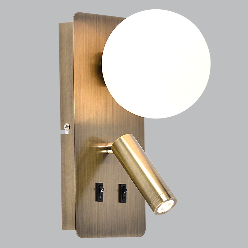 Metal Wall Bracket with Opal Plastic Cover and 2 Switches (WB402/2 ANTIQUE)