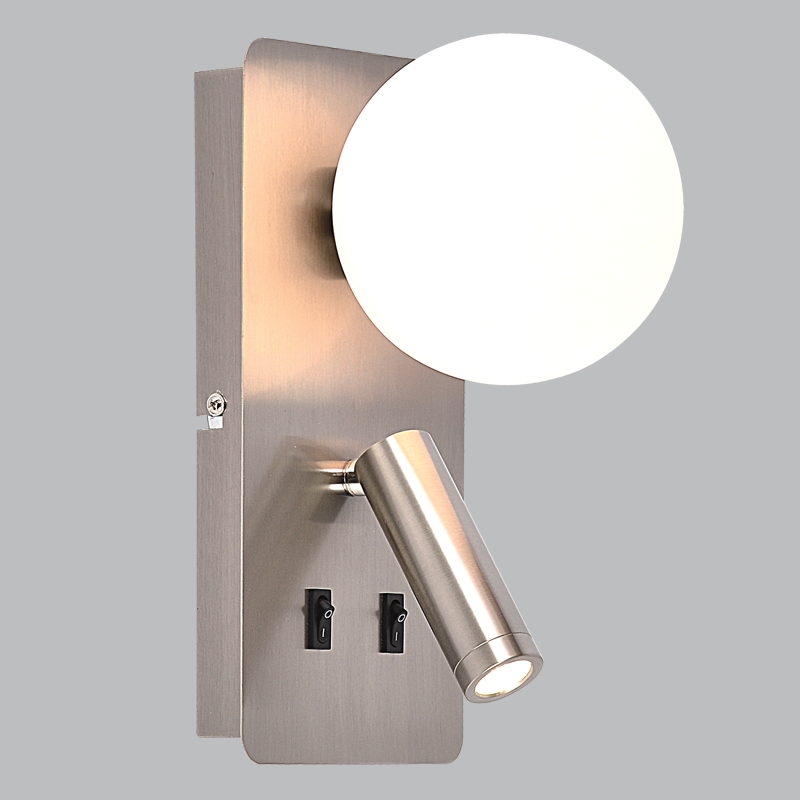 Metal Wall Bracket with Opal Plastic Cover and 2 Switches (WB401/2 SATIN)