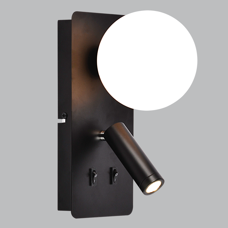 Metal Wall Bracket with Opal Plastic Cover and 2 Switches (WB400/2 BLACK)