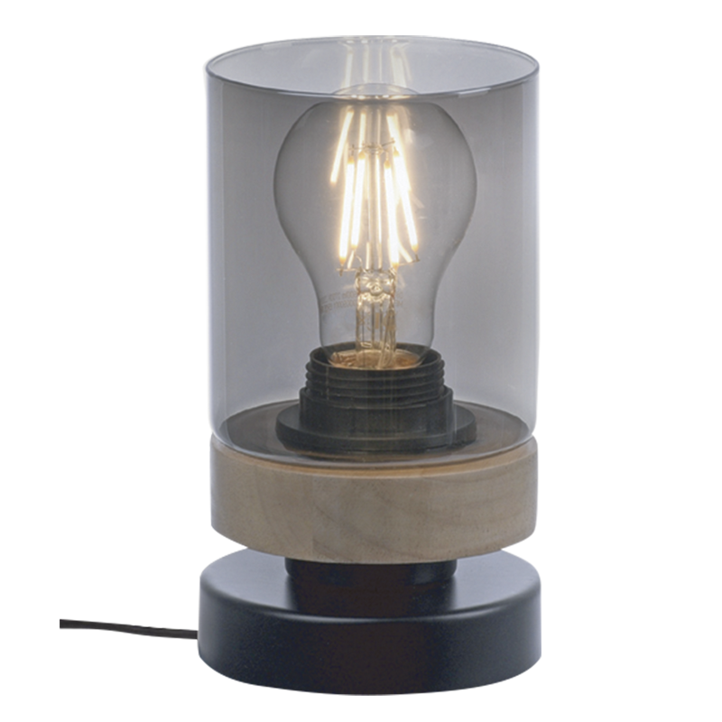 Metal and Wood Table Lamp with Smoke Colour Glass (TL699 WOOD)