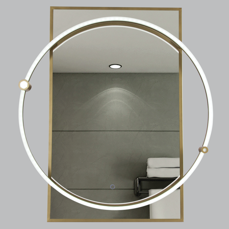 Rectangular Mirror with Metal Frame, LED and Touch Switch, IP44 (ML063 BRASS)
