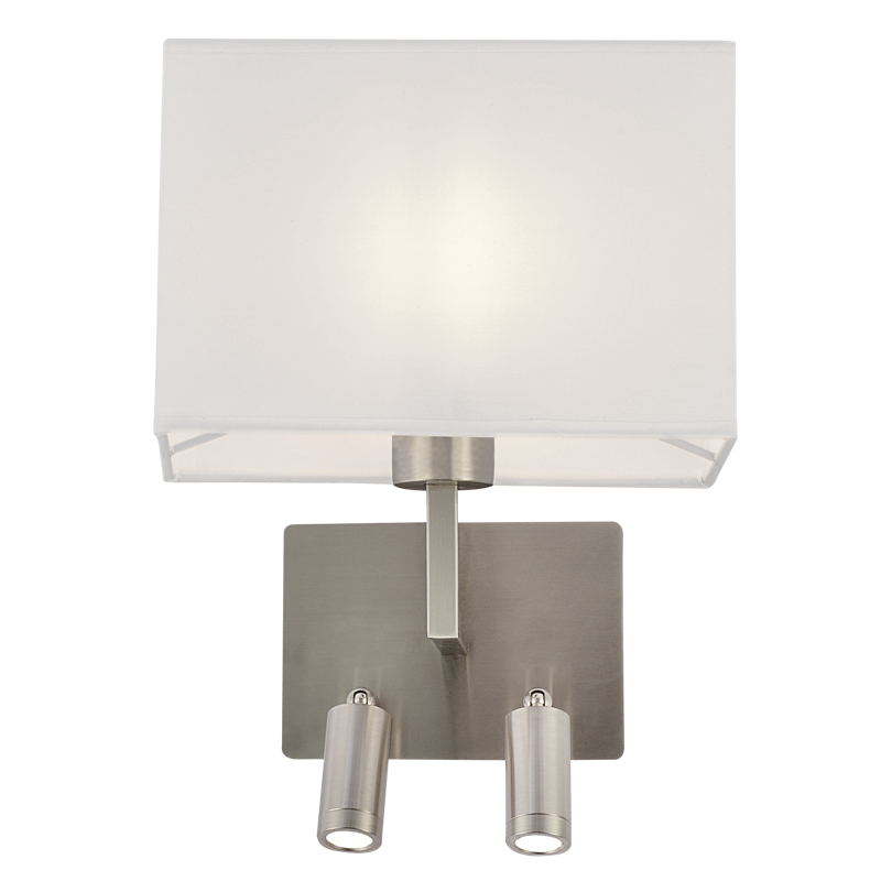 Metal Wall Bracket with 2 Switches and White Shade (WB407/3 SATIN)