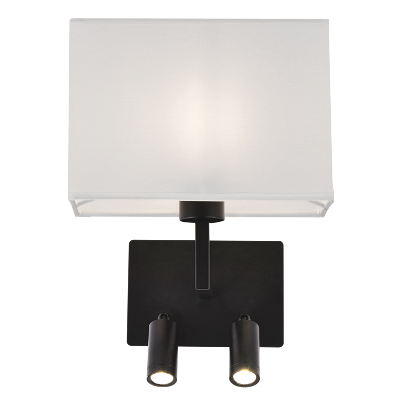Metal Wall Bracket with 2 Switches and White Shade (WB406/3 BLACK)