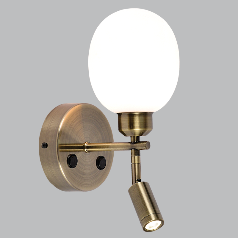 Metal Wall Bracket with 2 Switches and Opal Plastic Cover (WB405/2 ANTIQUE)