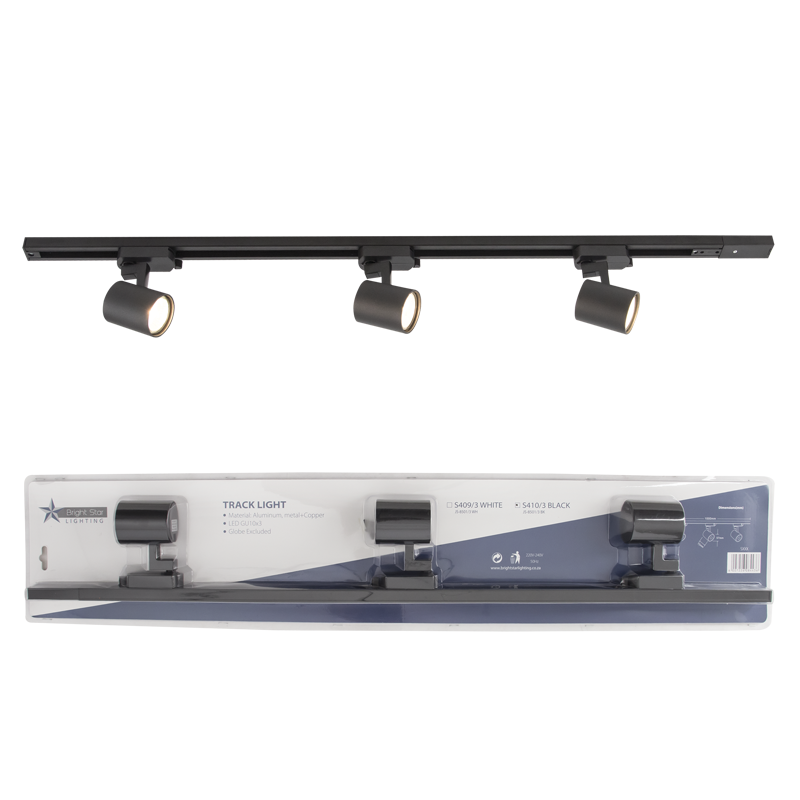 Aluminium Tracklight, Blister Pack (S410/3 BLACK)