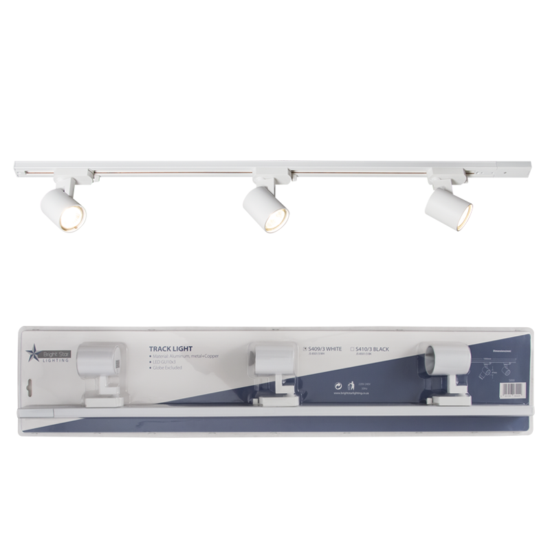 Aluminium Tracklight, Blister Pack (S409/3 WHITE)