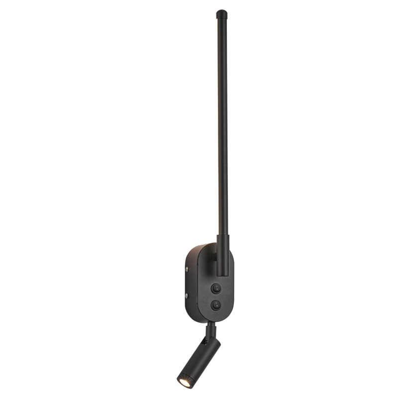 Aluminium and PMMA Linear Wall Light with Rotatable Spotlight Arm and 2 Switches (WB554 BLACK)