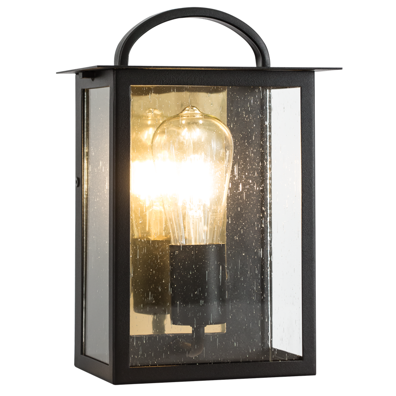 Metal Half Lantern with Clear Speckled Glass, IP44 (L579 BK/GD)