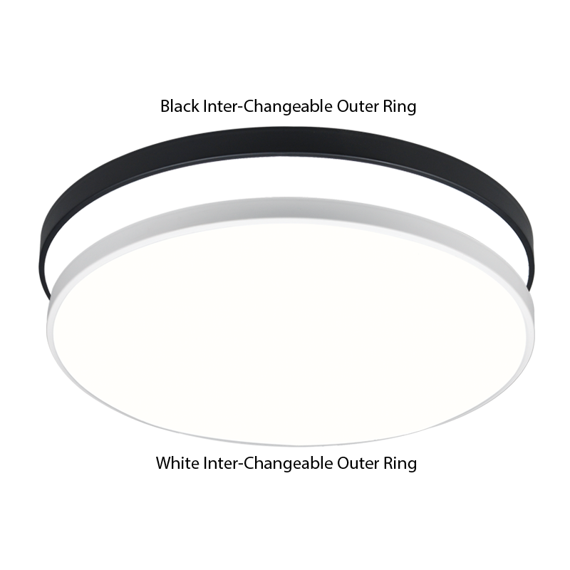LED Polycarbonate Ceiling Light with Two Inter-Changeable Outer Rings, IP20 (CF386-24W CCT)
