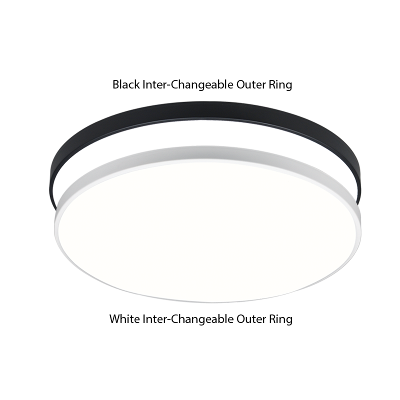 LED Polycarbonate Ceiling Light with Two Inter-Changeable Outer Rings, IP20 (CF385-18W CCT)