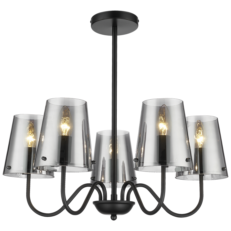 Metal Chandelier with Smoky Glass (CH899/5 MATT BLACK)