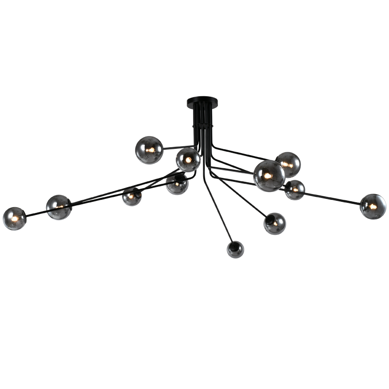 Metal Chandelier with Smoke Colour Glass (CH701/12 BLACK)