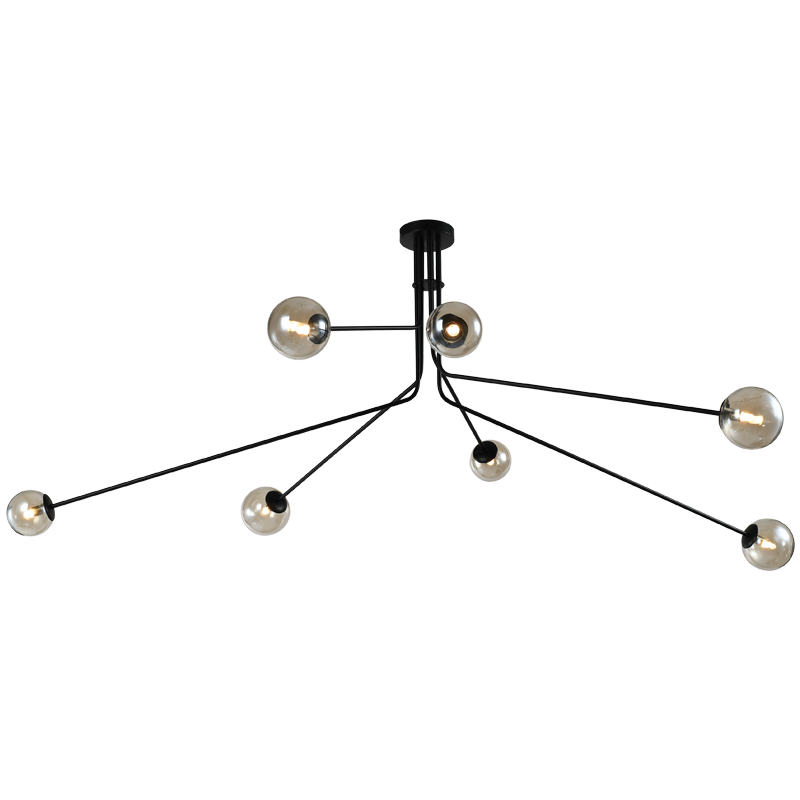 Metal Chandelier with Amber Glass (CH700/7 BLACK)