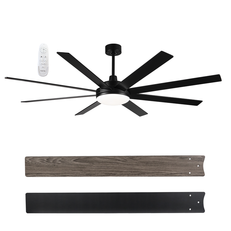 Matt Black Ceiling Fan with Reversible Plywood Blades, Dimmable