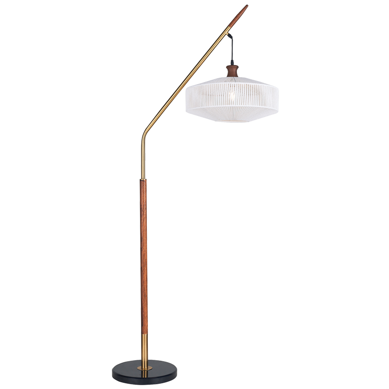Metal, Wood Finish and Hemp Rope Standing Lamp with Black Marble Base (SL429 GOLD)